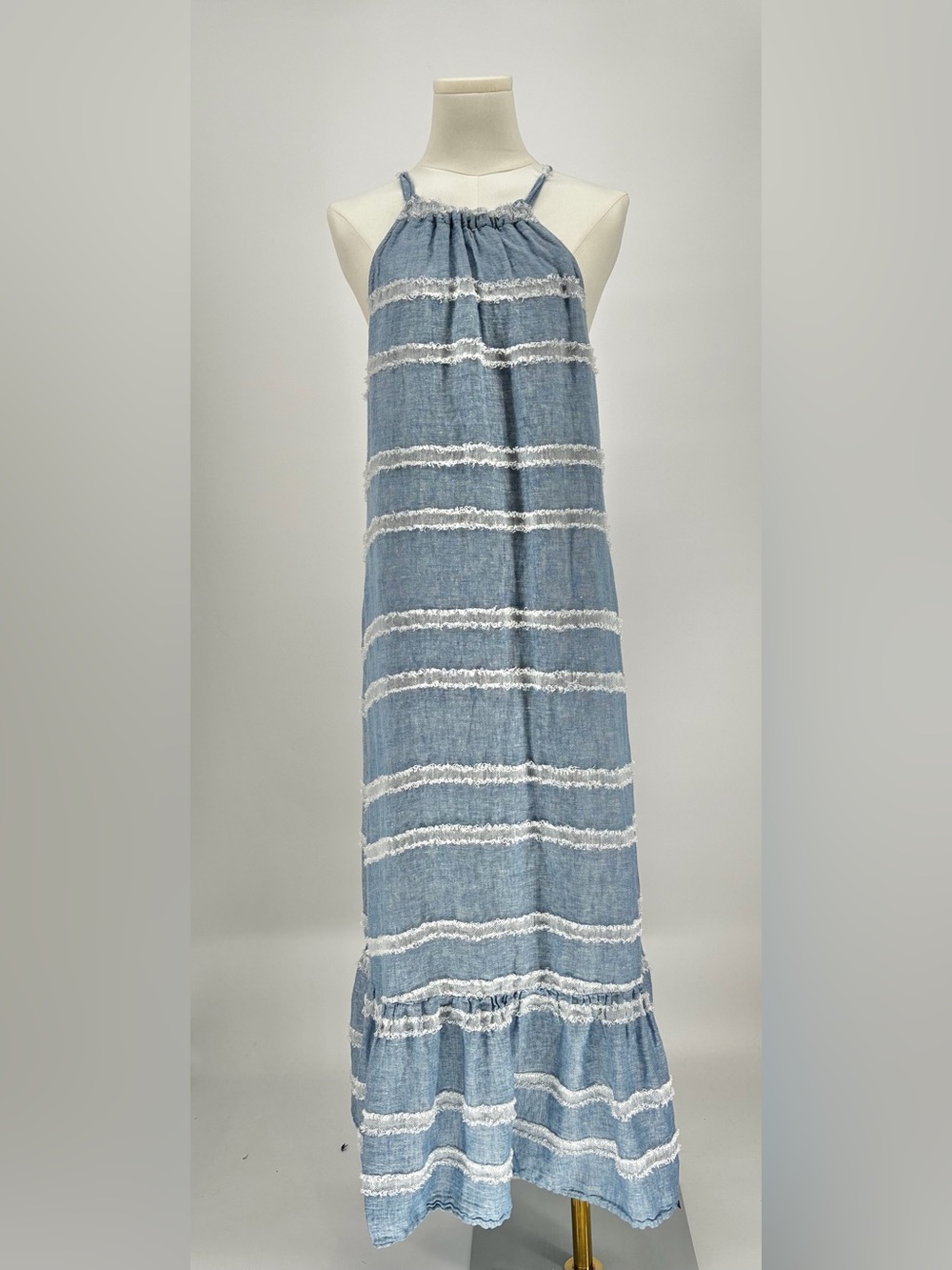 cloth & stone Light Blue Maxi Dress with White Fringe Stripes Size M